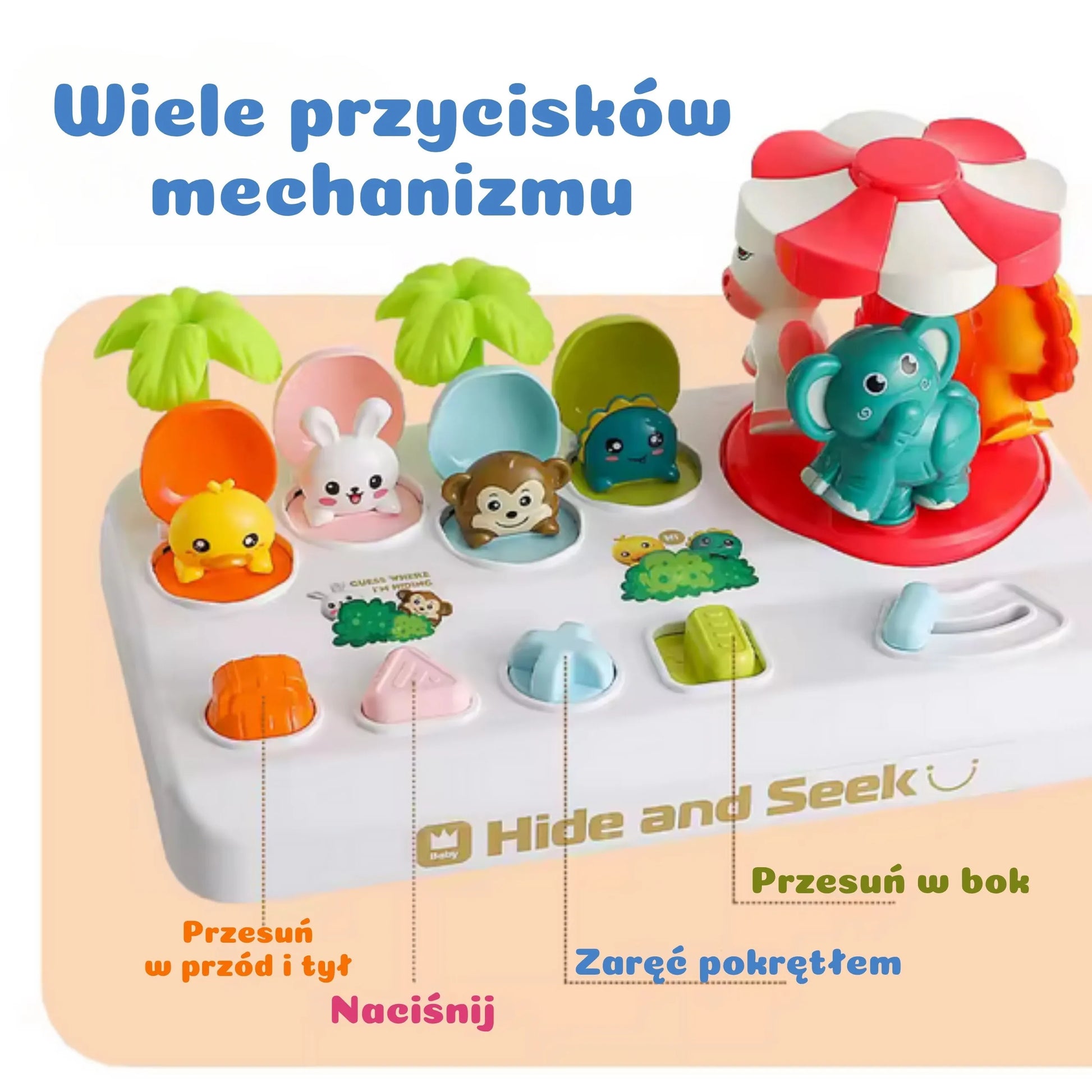WOOPIE „Pop‑Up Animals“ – mechaninis iššokančių gyvūnėlių žaidimas vaikams, 18+ mėn.