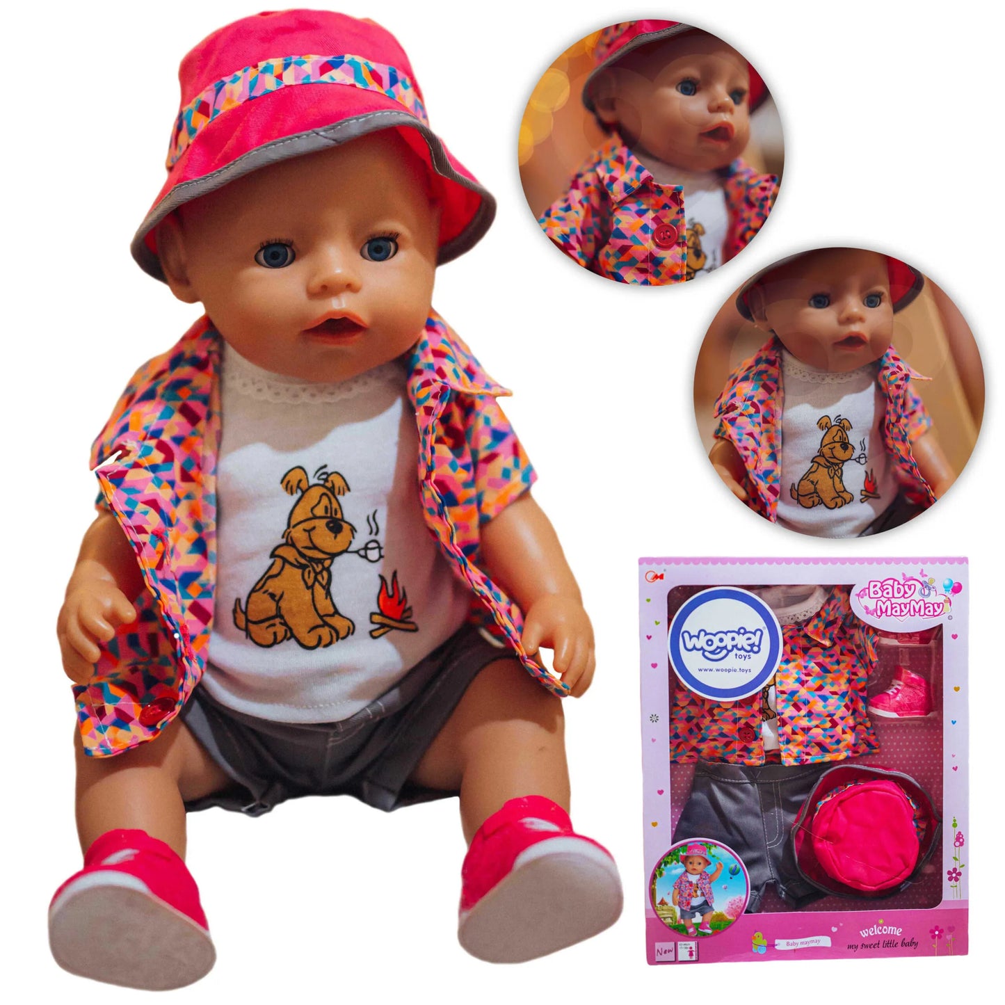 WOOPIE „Royal“ lėlės drabužių rinkinys – spalvinga striukė ir kepurė (43–46 cm lėlėms)