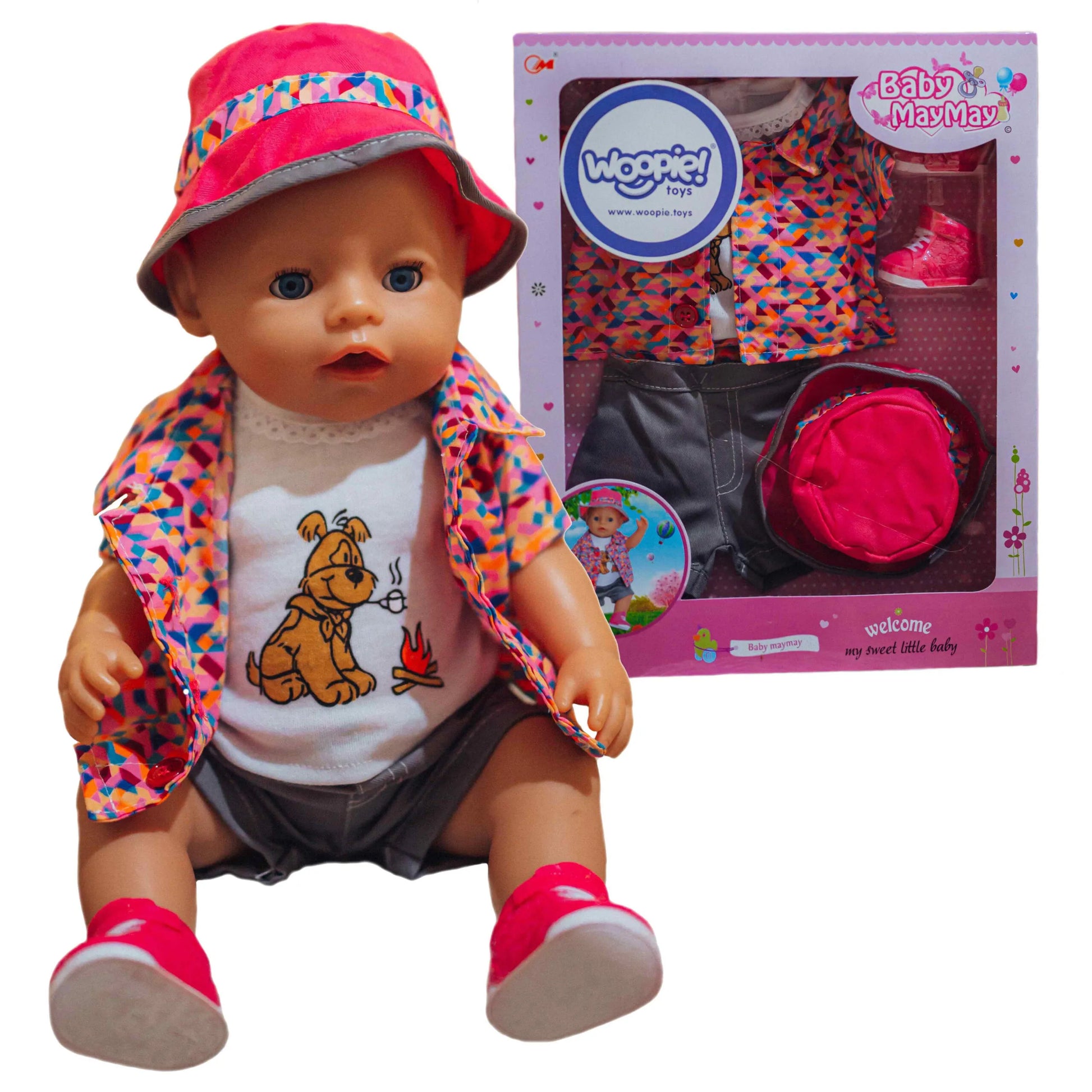 WOOPIE „Royal“ lėlės drabužių rinkinys – spalvinga striukė ir kepurė (43–46 cm lėlėms)