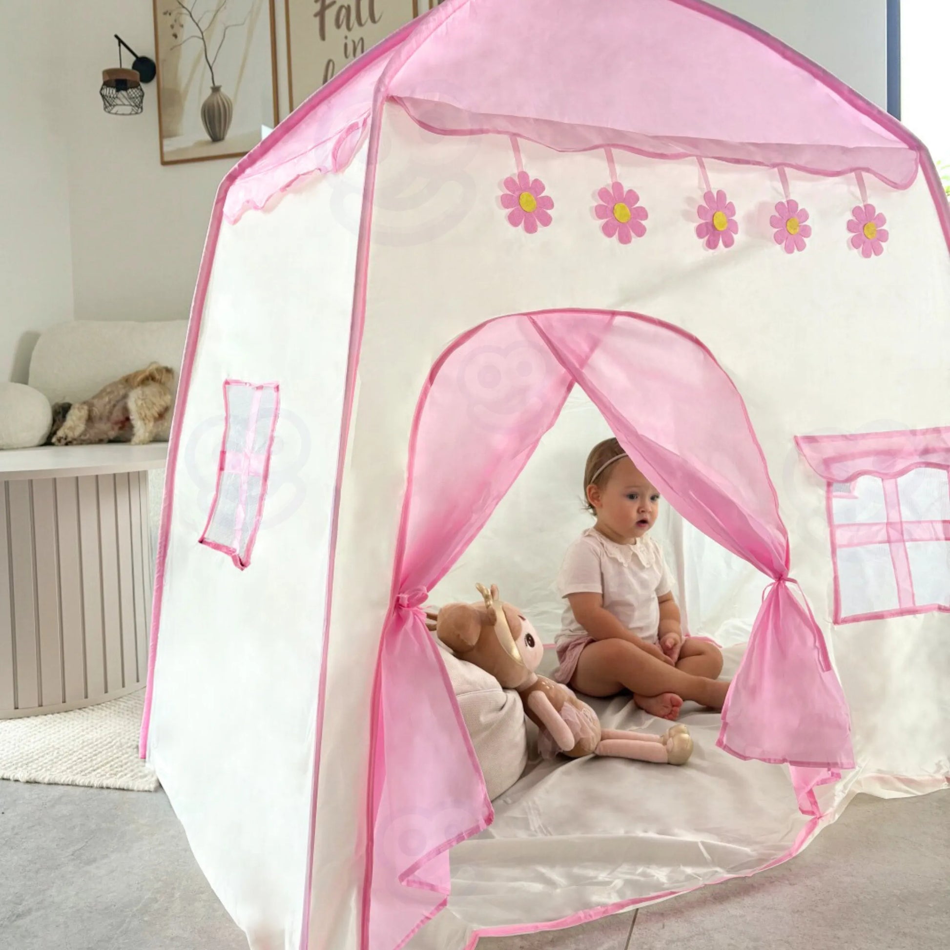 WOOPIE rožinis pasakų namelis–palapinė vaikams, 3+