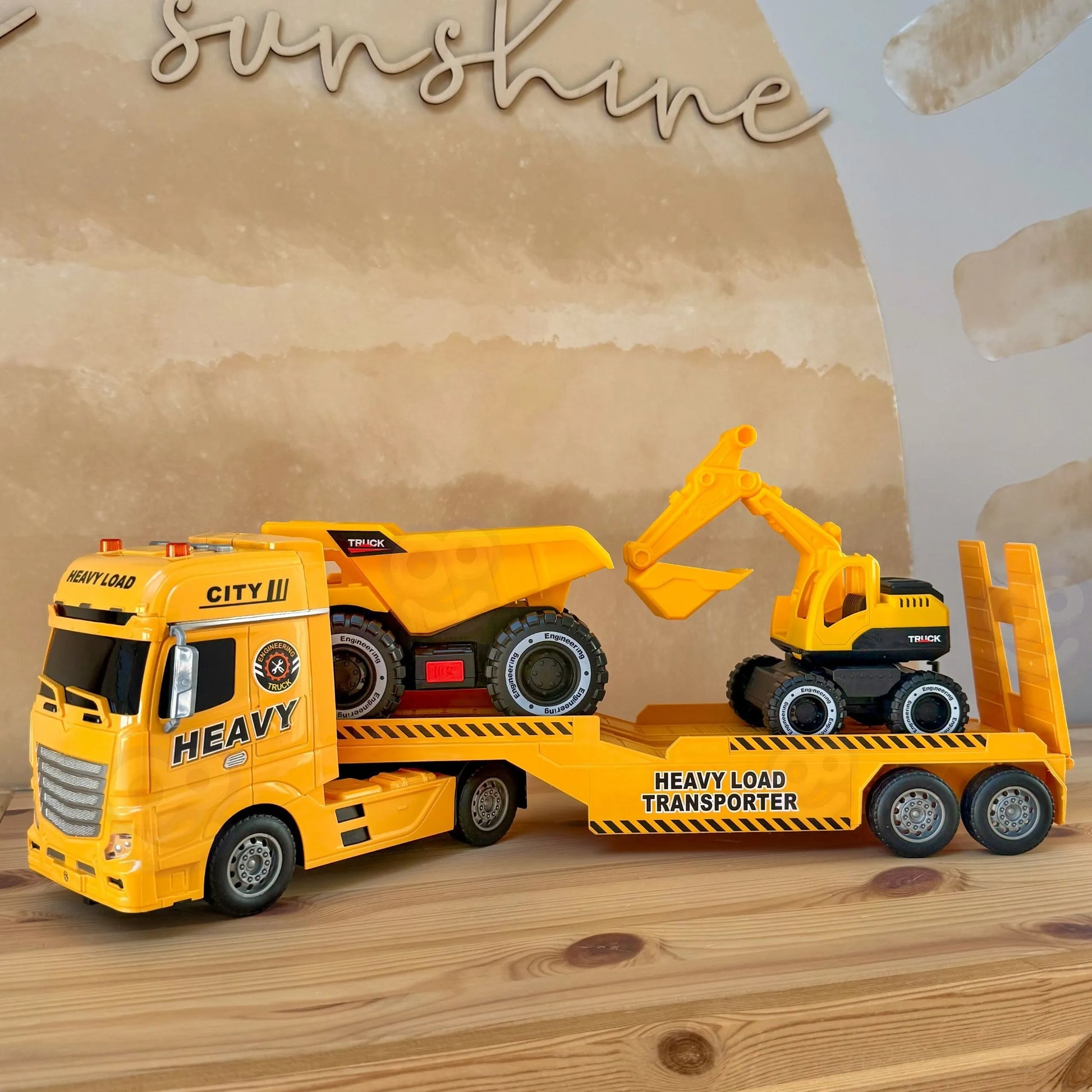 Woopie statybinės mašinos 1:12 – tralas su šviesomis ir garsais