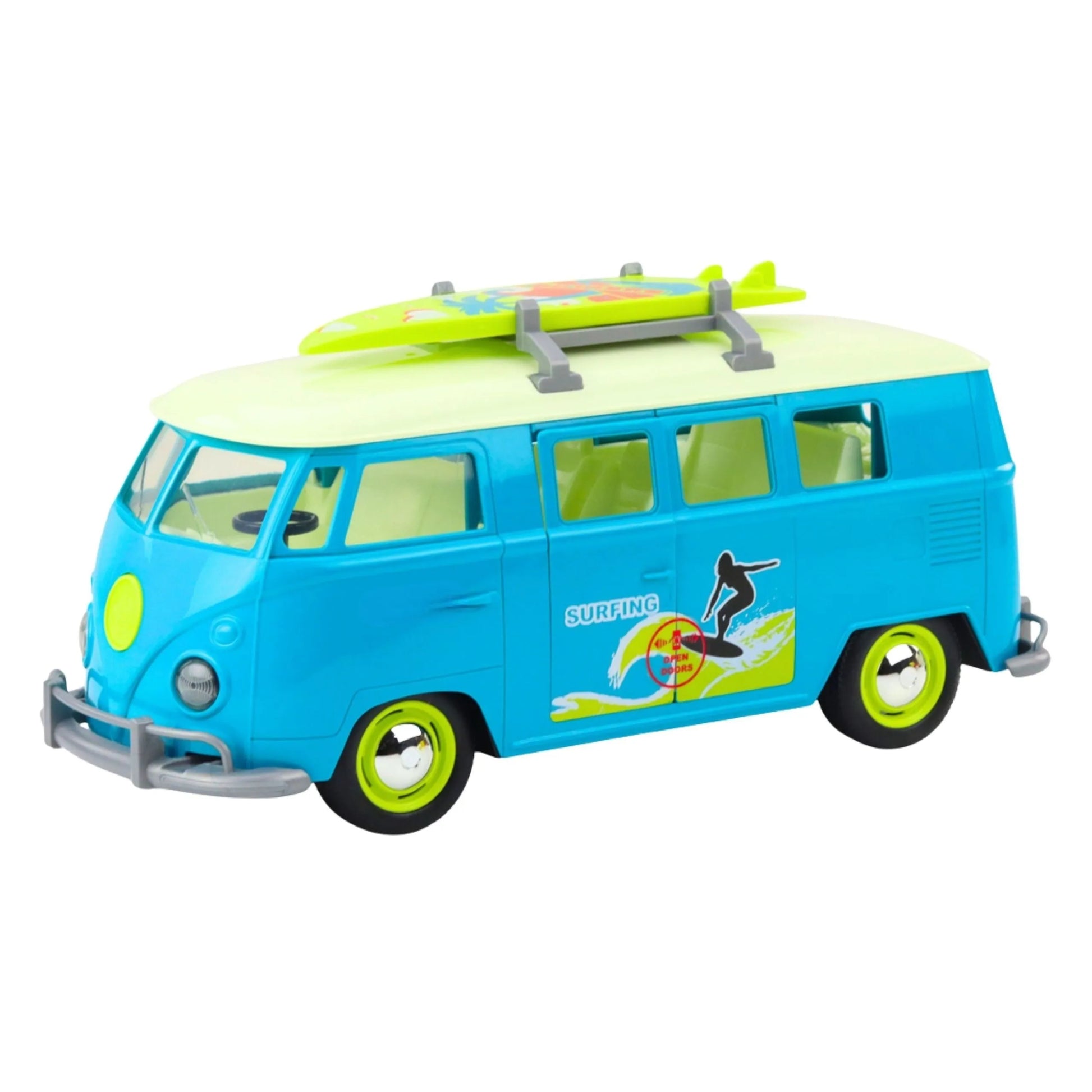 Woopie „Surfing Van“ 1:14 – retro autobusiukas su šviesomis, garsais ir banglente