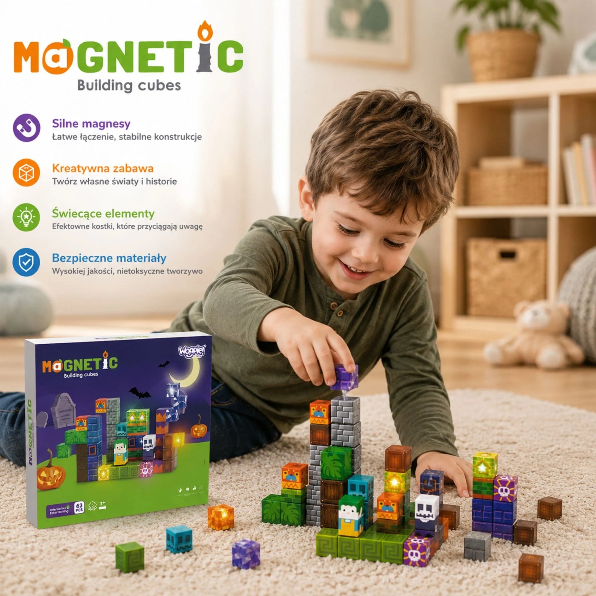 WOOPIE šviečiantys magnetiniai kubai su Helovino tema, 3+