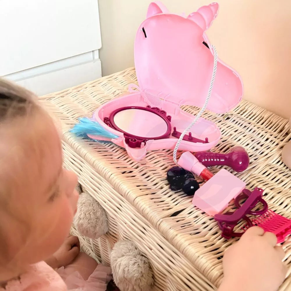 Tualetinis staliukas mergaitėms 2in1 Grožio salonas Unicorn krepšyje