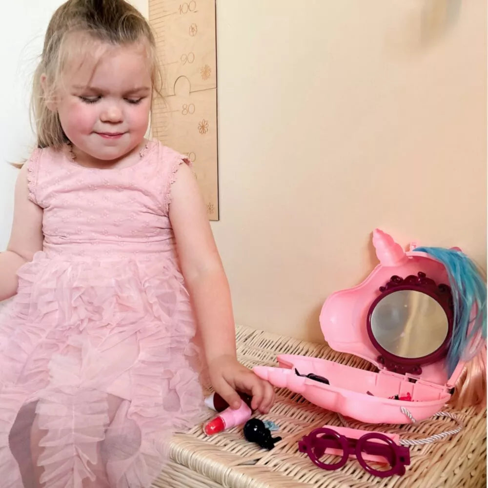 Tualetinis staliukas mergaitėms 2in1 Grožio salonas Unicorn krepšyje