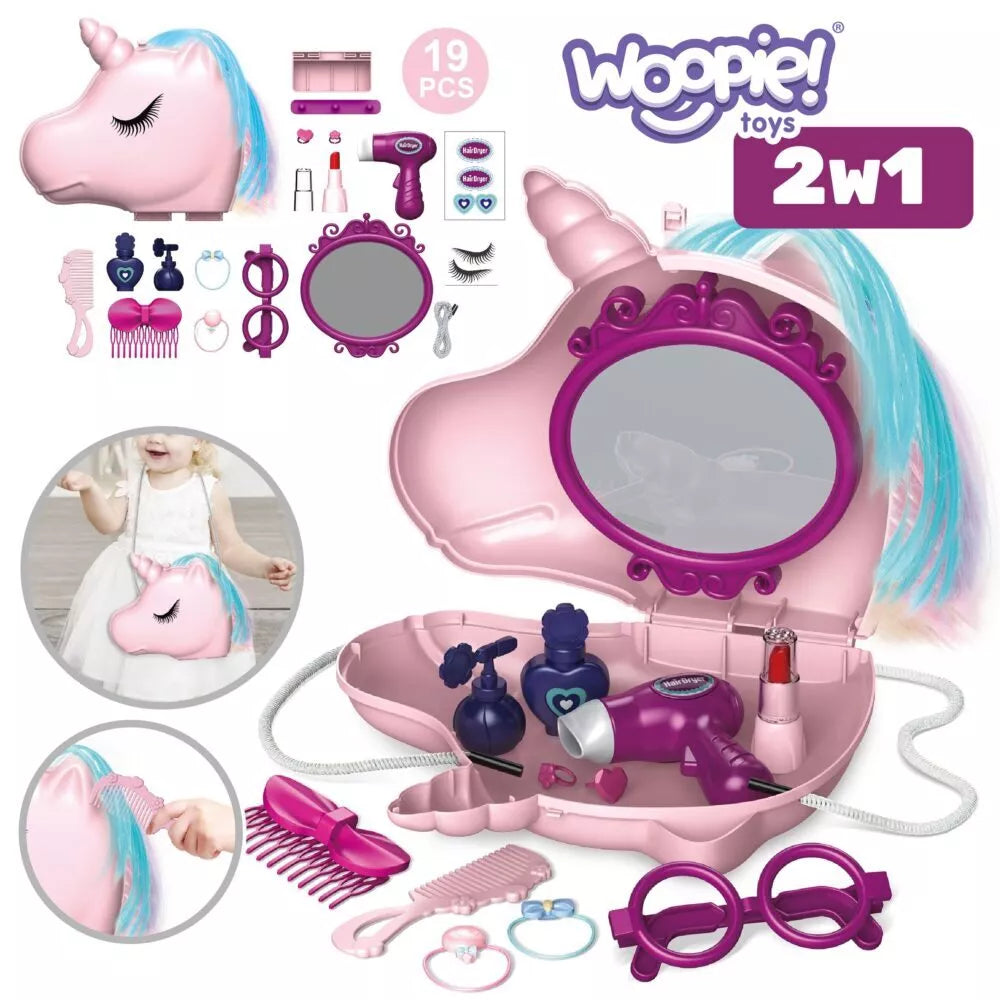 Tualetinis staliukas mergaitėms 2in1 Grožio salonas Unicorn krepšyje