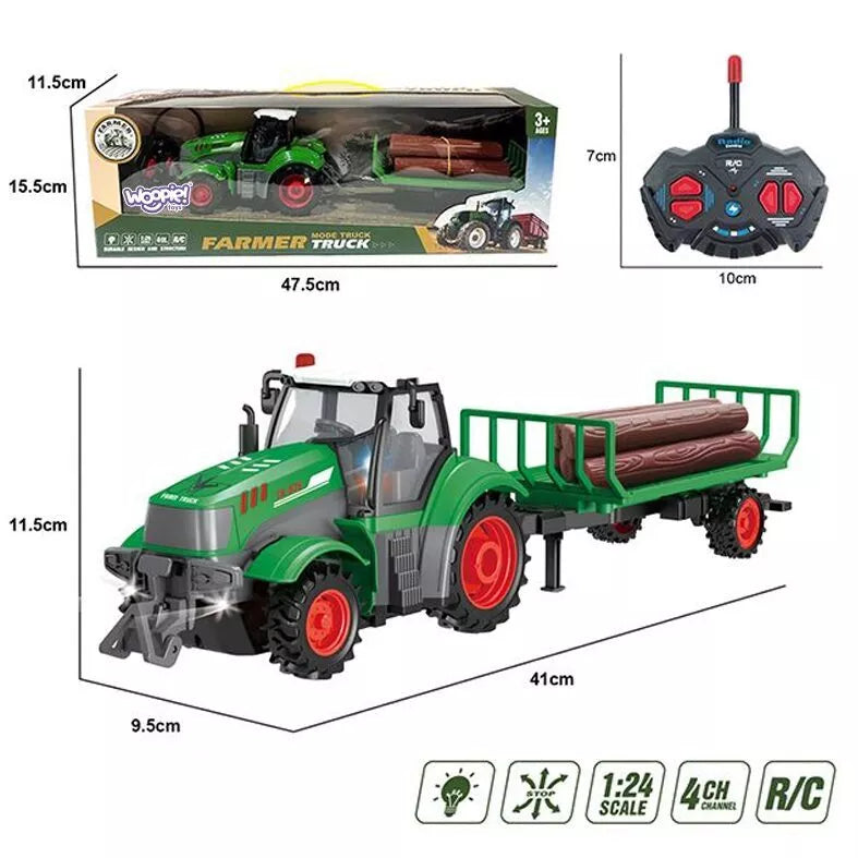 WOOPIE nuotoliniu būdu valdomas traktorius su priekaba