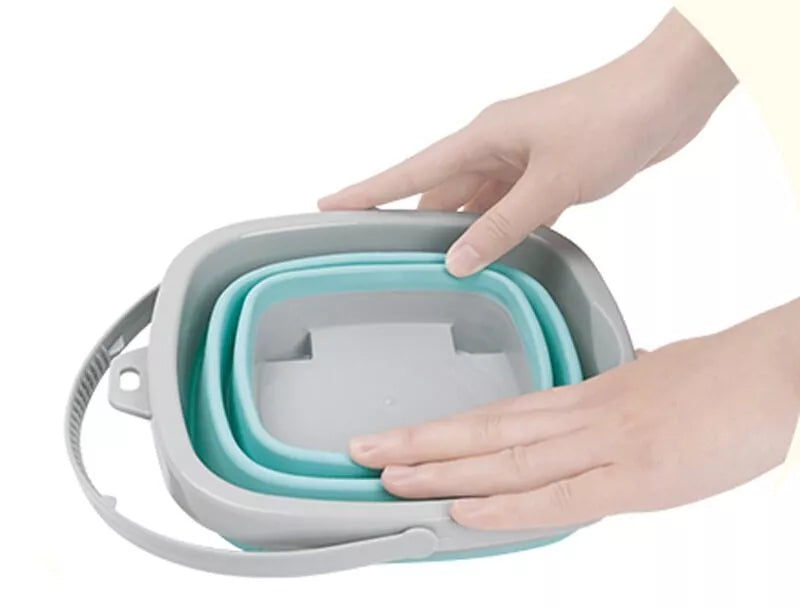 Sulankstomas smėlio rinkinys su grėbliais, kastuvu – mėlynas