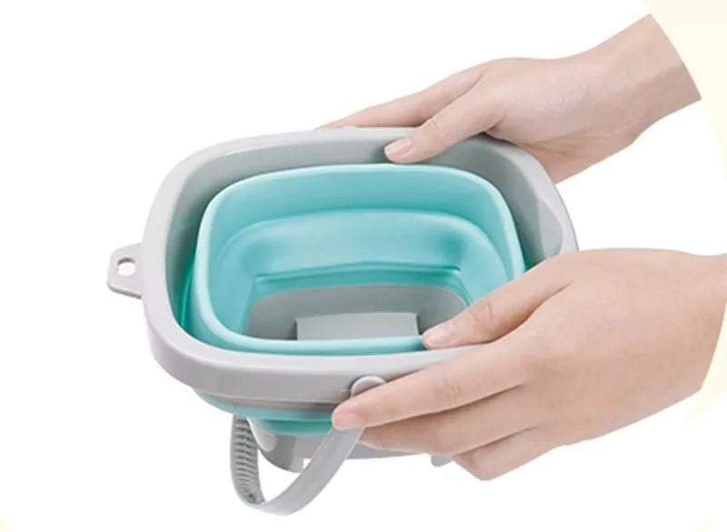 Sulankstomas smėlio rinkinys su grėbliais, kastuvu – mėlynas