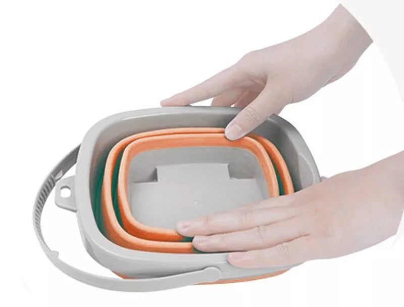 Sulankstomas smėlio rinkinys su grėbliais, kastuvu – oranžinis