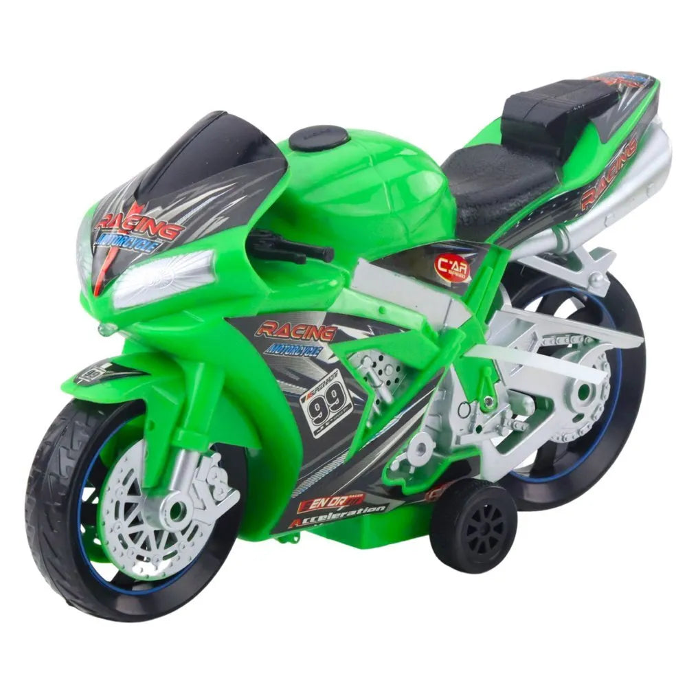 Žalias lenktyninis motociklas su šviesomis